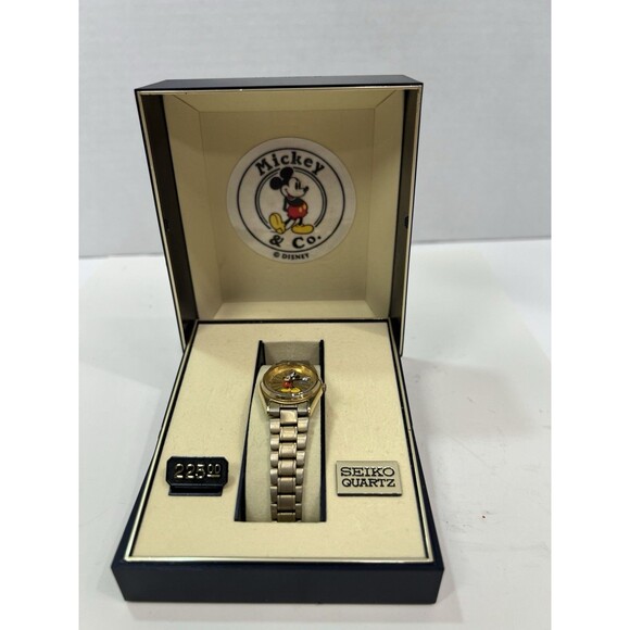 Vintage Seiko Mickey Mouse Watch 3Y03-0039 Starburst Ladies Gold Tone Box Tag main image 9